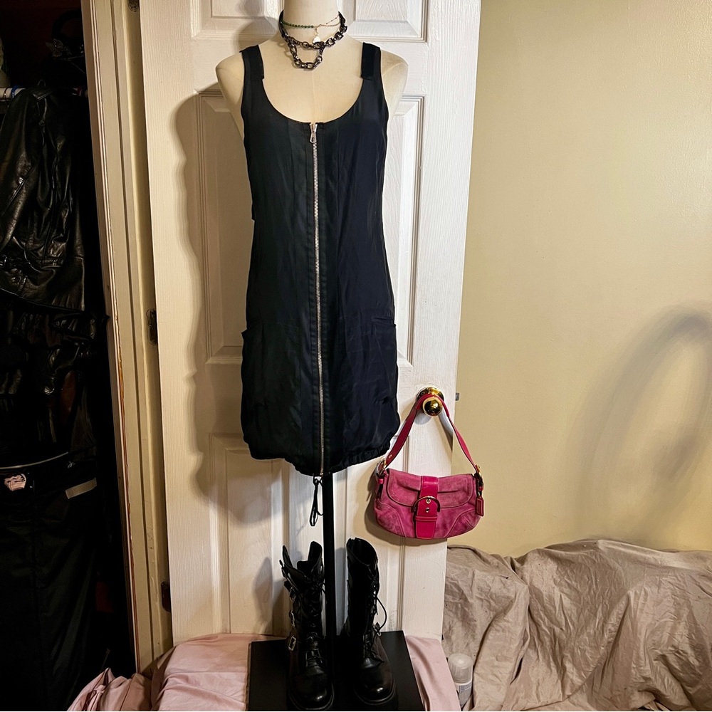 Rag&Bone Wms Black Silk‎ Utility Cutout Grunge Gothic Zipper Midi Dress 2